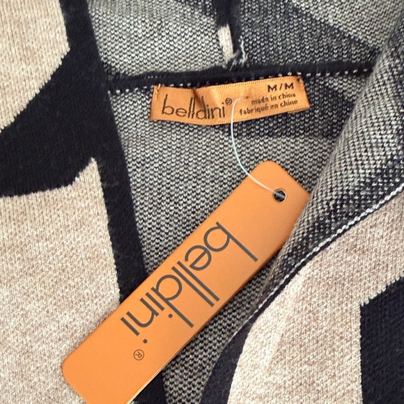 Belldini Black, Beige & Cream Long Houndstooth Hooded Cardigan M - Picture 7 of 8